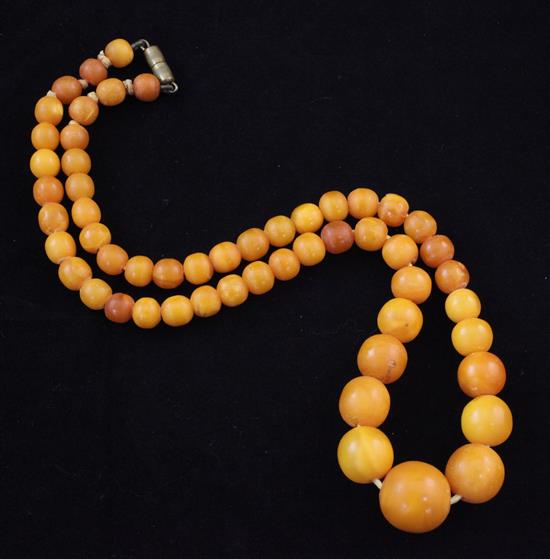 A single strand graduated amber spherical bead necklace, 19.5in.